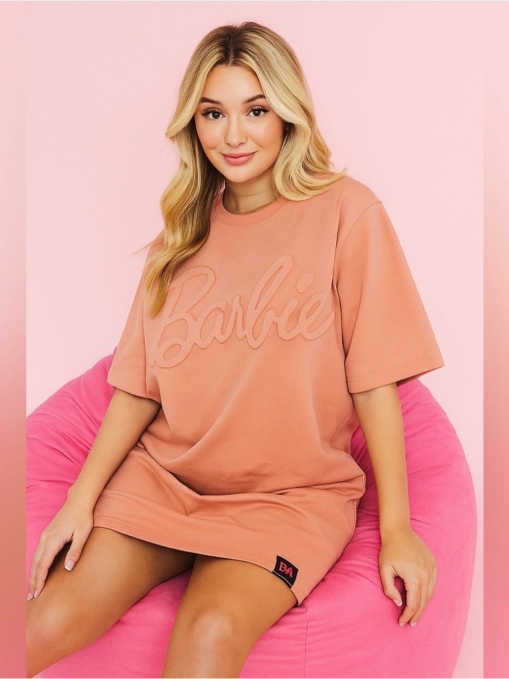 Barbie X- Ugly Dukling Oversized Logo Tee Dress - Peach